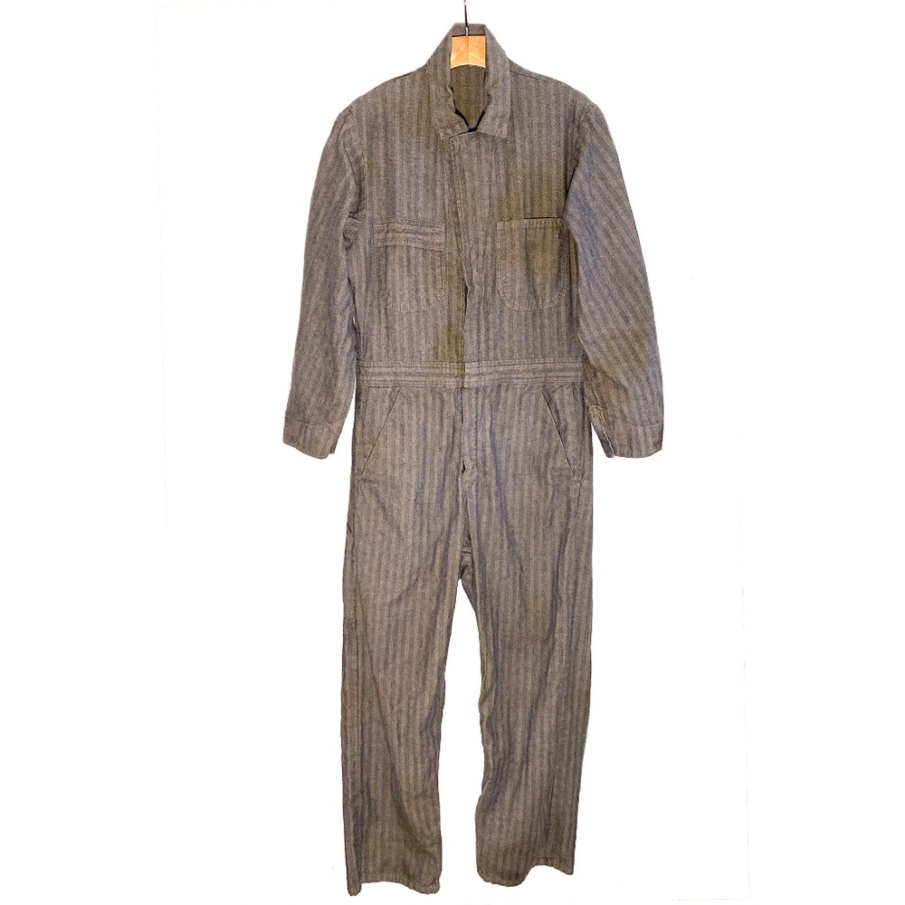Vintage 1970s Sears Work Leisure Herringbone Denim Coveralls 36R Zip Front USA